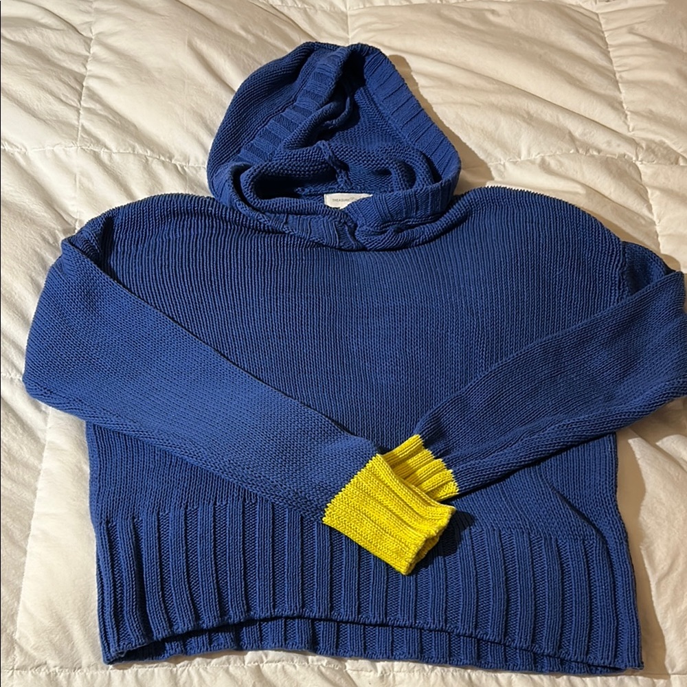 Treasure & Bond 100% Cotton Blue and Yellow Crew Neck Sweater Hoodie NWOT